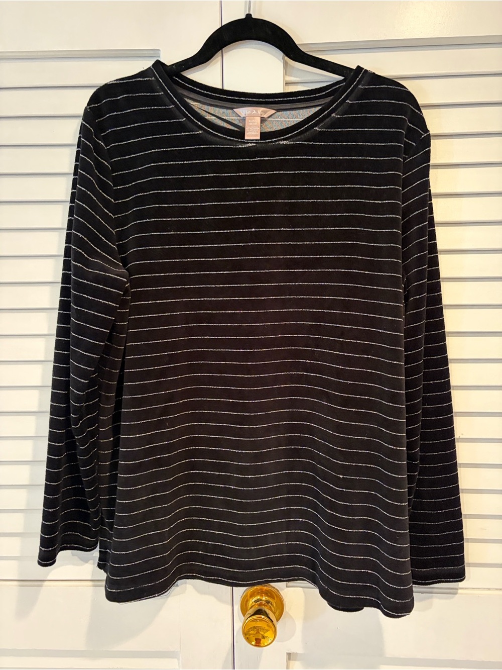 White Stag Black Velour Metallic Stripe Tunic Top XL 16-18
